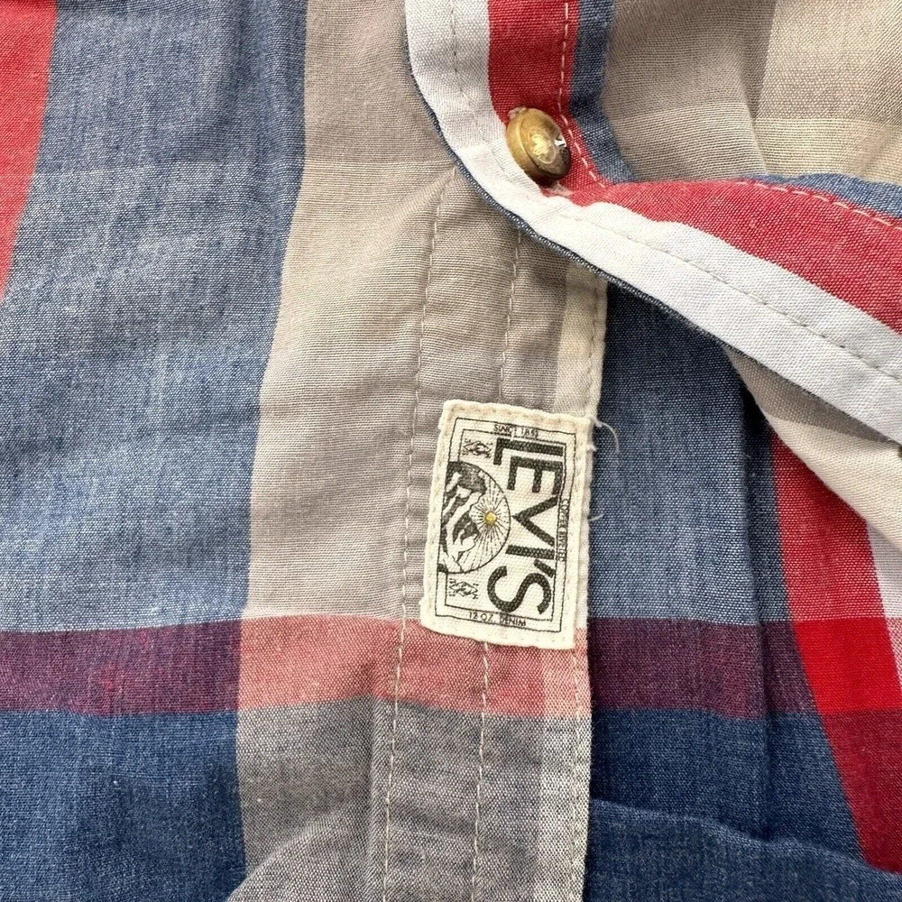 Levis Mens‎ XXL Plaid Button-Up Shirt In Red/Blue/Beige Western Preppy Cowboy